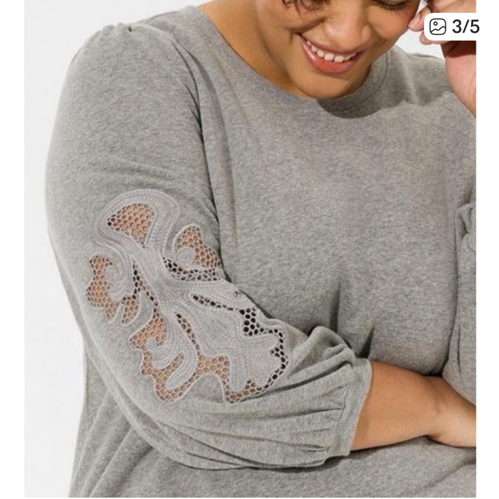 Torrid Cozy Fleece Crew Neck Crochet Sleeve Sweatshirt MED / LG